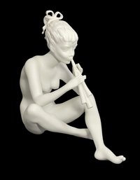 Kaiser Porzellan Porcelain Figurine Of A Nude Woman Playing Flute German Made