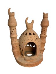 Chic North African Terra Cotta Sculpture Candle Holder Primitive Style Boho