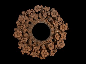 Mexican Terra Cotta Wreath With Flowers And Birds 12 Inch Diameter