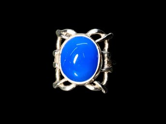 Opaque Blue Stone And Sterling Vintage Ring