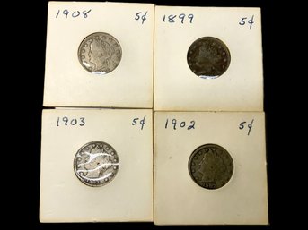 Four Carded Liberty Head Five Cent Coins