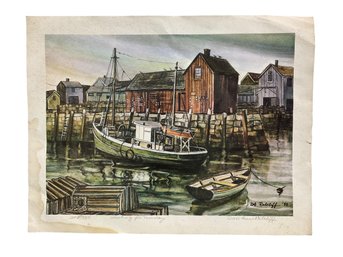 Dale Anne Ratcliff Pencil Signed Lithograph Waiting For Monday Motif No 1 Rockport Scene