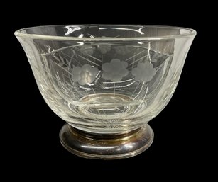 Antique Etched Glass Nut Dish With Sterling Base