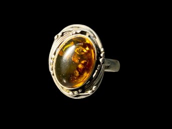 Sterling And Amber Ring