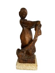 Luis Sanguino (b. 1934) Wood Sculpture Of Woman On Wash Day Signed