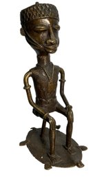 Large Decorative African Bronze Fertility Sclupture Figure Seated Male