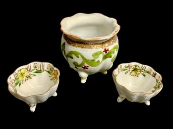 Three Small Antique Pieces Of Porcelain Salt Wells