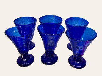 Cobalt Blue Mexican Blown Glass Goblets Set Of 6
