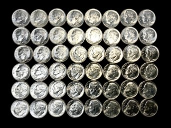 Batch Of 50 Uncirculated 1964 Roosevelt Dimes 90 Percent Silver