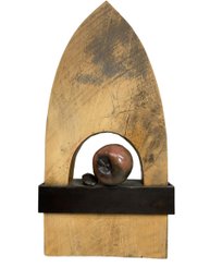 Modern  Assemblage Art Sculpture Steel And Wood Apple And Railroad Spike