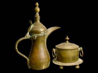 Brass Bedouin Teapot And Lidded Sugar Jar
