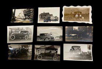 Nine Antique Photographs Of Cars And A Fire Engine Pumper Truck 1920s And 1930s