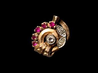 14K Rose Gold Antique Ruby And Diamond Cocktail Ring