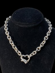Heavy Large Heart Clasp Sterling Silver Necklace