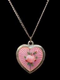 Pink Enamel Sweetheart Pendant Necklace Vintage