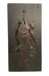 Antique Carved Wood Wall Plaque Of Fish And Vine