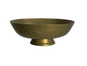 Chinese Brass Etched Bowl Dragon Decorated