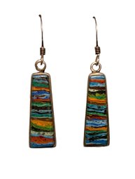 Colorful Glass And Sterling Drop Earrings Artisan Made