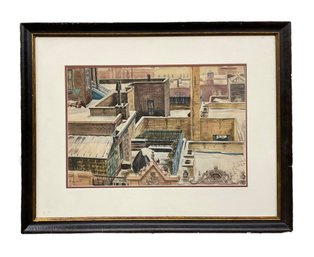 Signed  Arnold Knauth (1918-2017) Signed Watercolor Of City Rooftops