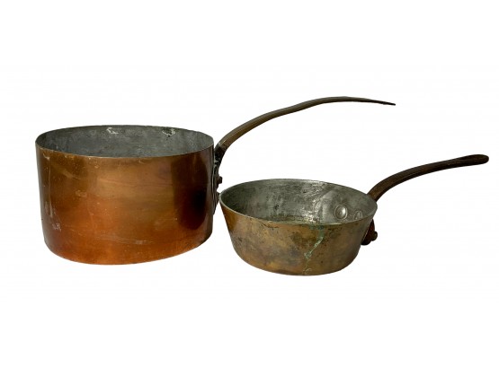 Pair Of Small Copper Pots Including E Dehillerin Pot