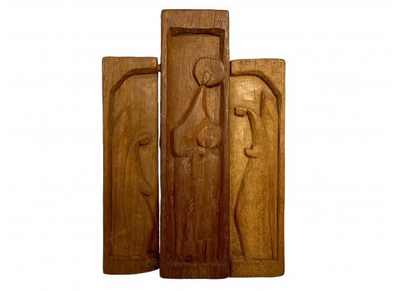 Hand Carved Danish Design Or Style Mid Century Folk Art Abstract Madonna Icon