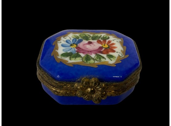 Limoges Hand Painted Cobalt Pill Box Small
