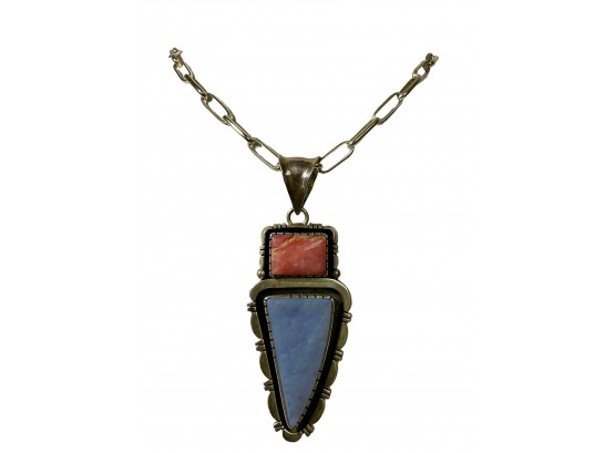 Sterling Silver Peruvian Opal Turkish Druzy Pendant Necklace By L Bruce Hodgins, Contemporary Navajo