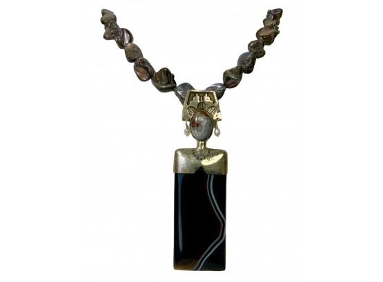 George Willis Spirit Figure Carved Agate Necklace Contemporary Choctaw Jewelry
