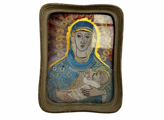 Reverse Paint On Glass Madonna And Child Polish Icon