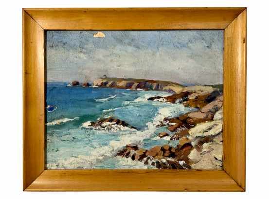 Antique Oil Painting On Canvas Of The Ocean