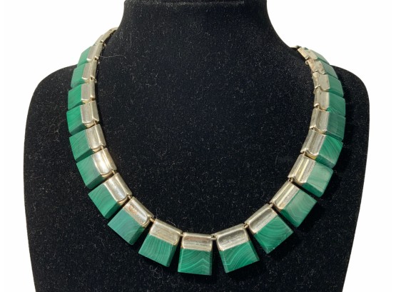 Stunning Sterling And Malachite Collar Necklace
