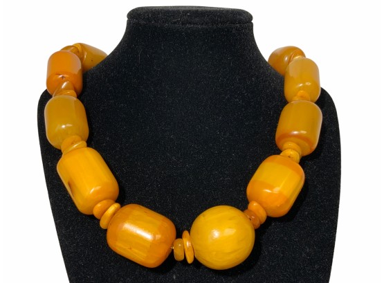 Vintage / Antique  Massive Butterscotch And Marble Baltic Amber Necklace W  14K Chain
