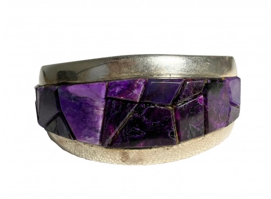 Stunning Heavy Sugilite Sterling Cuff Inlay Bracelet By Native American Jeweler Na Na Ping