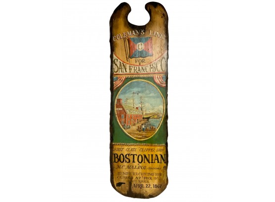 Vintage Christopher Gurshin Hand Painted Vintage Wooden Bostonian Ship Sign