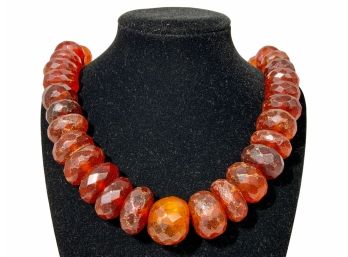 Stunning Chunky Bold Faceted Cut Amber Necklace 14K Clasp