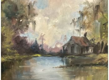Signed Large Vintage Oil Painting Of Bayou