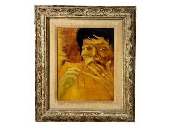 Mid Century Portrait Outsider Art Oil Painting On Canvas Signed Glin