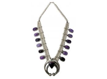 Stunning Sterling Squash Blossom Handmade Beaded Necklace With Sugilite By Carol And Wilson Begay