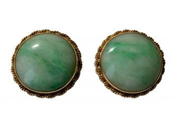 Green Stone And 14kt Gold Vintage Earrings
