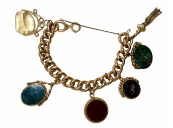 9kt Gold Victorian Charm Bracelet With Antique Stone Signets