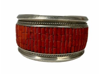 Heavy Stunning Dan Jackson Navajo Red Coral And Sterling Cuff Bracelet