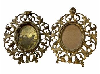 Pair Of Heavy Cast Iron Or Steel Victorian Picture Frames With Old Gold Paint
