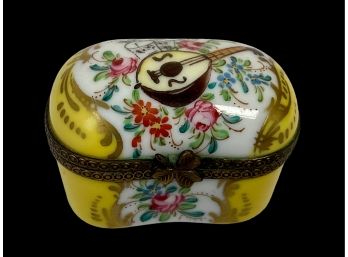 Limoges Hand Painted Porcelain Pill Box With Lute