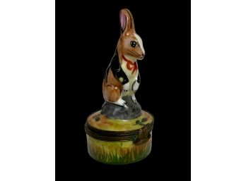 Signed Limoges Rabbit And Magic Hat Porcelain Pill Box