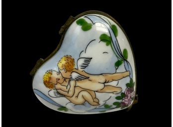 Limoges Hand Painted Porcelain Cherub Pill Box