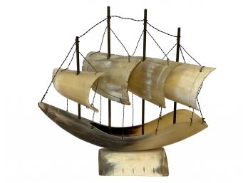 Carved Horn Sailboat Sculpture