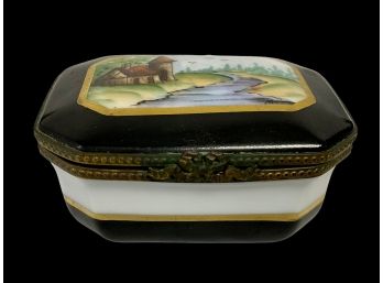 Limoges Pill Box With Small Landscape Hand Painted Top