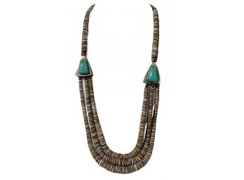 Turquoise, Sterling And Shell Native American Necklace