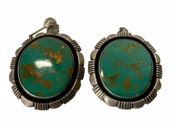 Pair Of Turquoise And Sterling Shadowbox Earrings