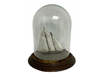 Antique Boat Model In Glass Dome